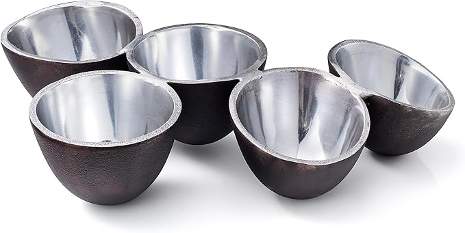 5 Cluster Decorative Bowls Dark Matte Bronze/Black & Chrome Silver Snack Tray Bowl Chip & Dip Serving Piece Strong Centerpiece Beautiful Room Accent & Entertaining Parties Home Decor Wedding Gifts 15"