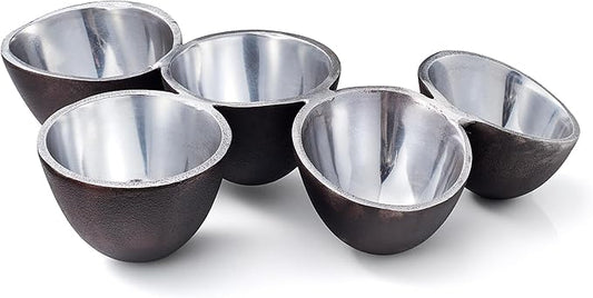 5 Cluster Decorative Bowls Dark Matte Bronze/Black & Chrome Silver Snack Tray Bowl Chip & Dip Serving Piece Strong Centerpiece Beautiful Room Accent & Entertaining Parties Home Decor Wedding Gifts 15"