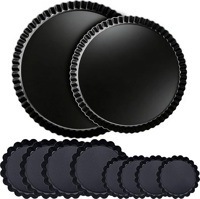 Tart Pan Set, 10 & 9 Inch Tart Pans with 5 & 4 Inch Mini Tart Pans Removable Bottom, Quiche Pan Carbon Steel Heavy Duty Nonstick Pie Pan- Fluted Edges for Baking Fruit Tartets, Pastries