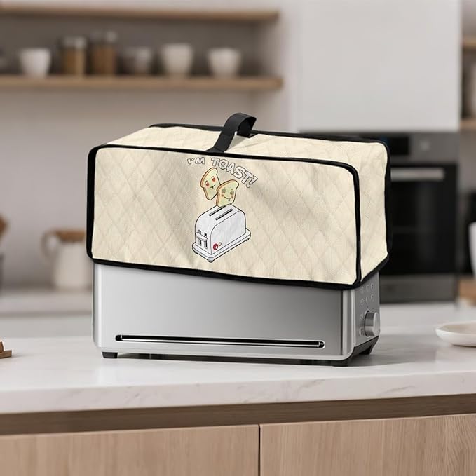 Bread Print Toaster Cover 2 Slice Anti-sputtering Washable Fabric Toaster Cover Dust Proof Kitchen Appliance Covers for Home Use Anti-Fingerprint Design