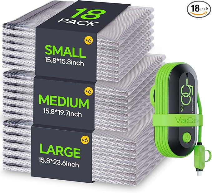 18 Pack Vacuum Bags for Travel with USB Pump, Compression Travel Vacuum Bags for Luggage and Suitcase, Carry-on Size Space Saver Bags for Clothes and Clothing