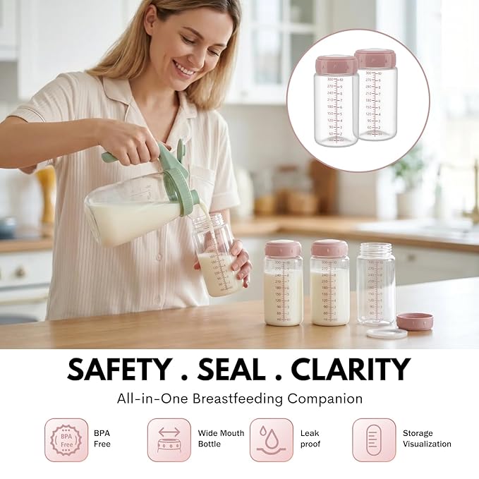 Natural Baby Bottles, BPA Free Breastmilk Storage Bottle for Momcozy Breast Milk Cooler & Fridge, Wide-Neck Breastfeeding Bottles Compatible with Spectra Pump Flanges, 10oz, 4 Pack