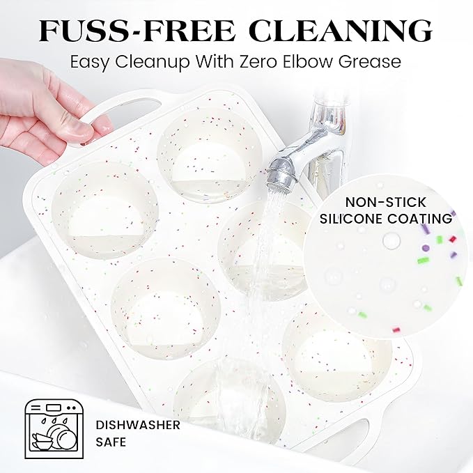 silicone muffin pan for baking with metal frame (Cream, Jumbo：6-Cup x 2 Pcs)
