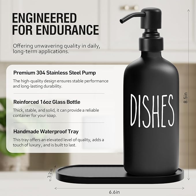 MOMEEMO Kitchen Soap Dispenser Set, Contains Dish and Hand Soap Dispenser, Suitable for Farmhouse Kitchen Decor. (Black & White)