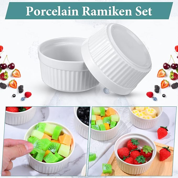 Xinnun 24 Pcs 6 oz Ramekins Creme Brulee Dishes Oven Safe Classic Porcelain Ramekins Set for Baking, Creme Brulee, Souffle, Appetizer, Custard, Pudding, Dipping Bowl