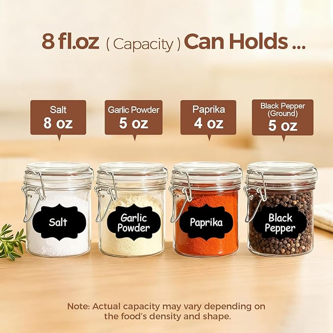 ComSaf 8oz Glass Jars with Airtight Lids (Value Pack of 12), Bulk Cylindrical Jelly Jars for Complete Pantry Organization, 240ml Small Canisters for Sourdough Discard, Spices, Crafts & More
