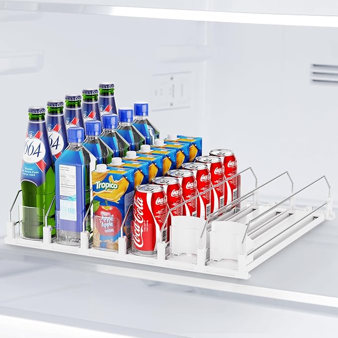 Dayacoco Drink Organizer,Soda Drink Dispenser For Fridge,Fridge Can Drink Organizer,12oz 16oz 20oz-Soda Automatic Dispenser For Fridge And Adjustable Width-Holds Up To 30 Cans,6 Rows