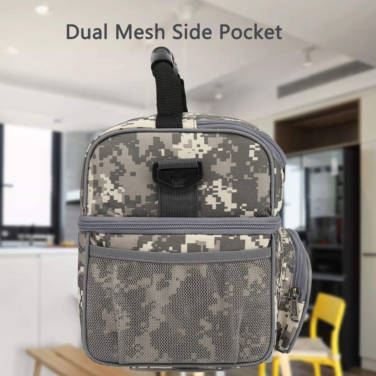FlowFly Double Layer Cooler Insulated Lunch Bag Adult Lunch Box Large Tote Bag for Men, Women, With Adjustable Strap,Front Pocket and Dual Large Mesh Side Pockets