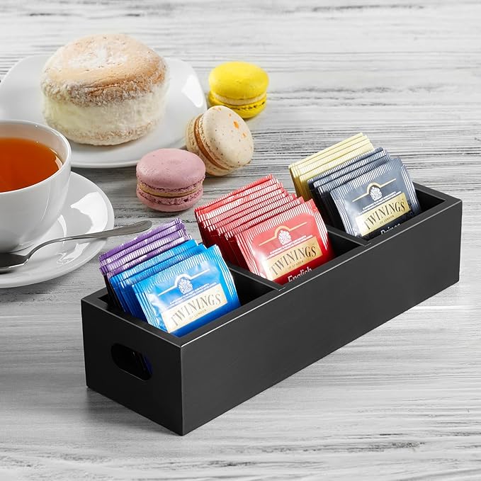 DRASTAR Tea Bag Organizer, Black Wooden Tea Bag Holder& Tampon Holder for Bathroom, Feminine Product Organizer