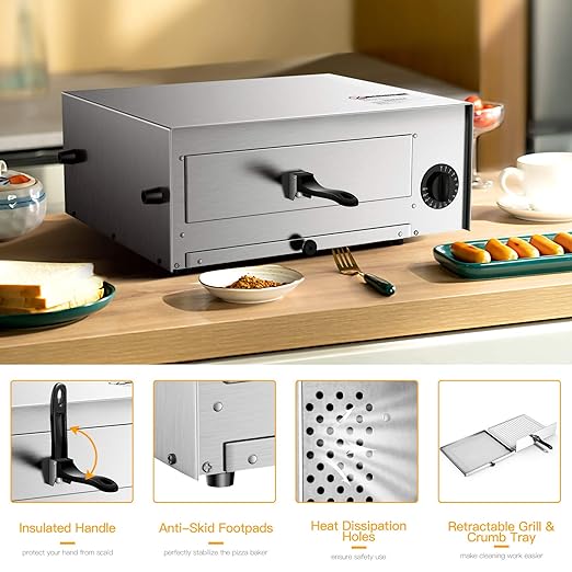 Costway Electric Oven, Stainless Steel Baker with Auto Shut-Off, Handle, Removable Tray, Countertop Pizza Maker for Kitchen & Commercial Use