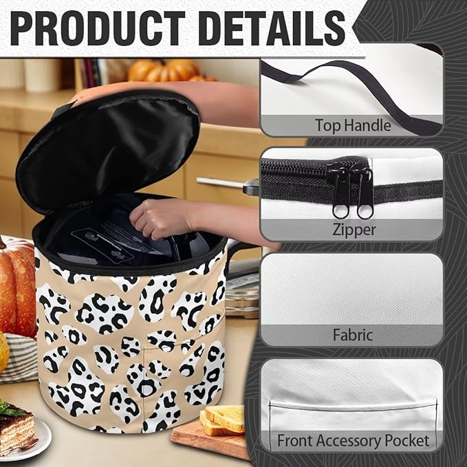 Electric Pressure Cooker Insulation Handbag Reusable Electric Pressure Cooker Storage Bag Zipper Closure Cover, Brown Cow Print