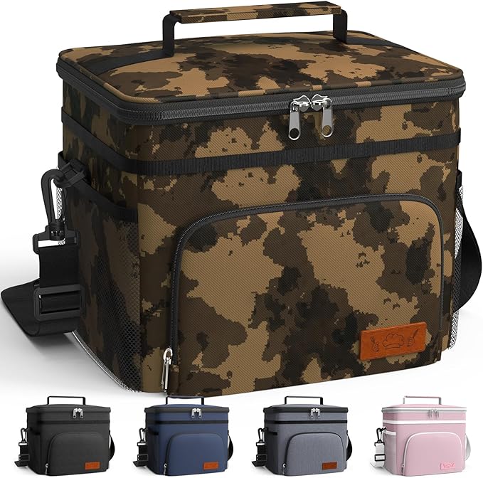 HOTOR Insulated Lunch Box for Men & Women - Leak-Proof Cooler Lunch Bag with 4 Pockets, Adjustable Strap, Ideal for Work, Picnic, Travel - Medium, Brown Camouflage, 10.2"×6.9"×8.5"