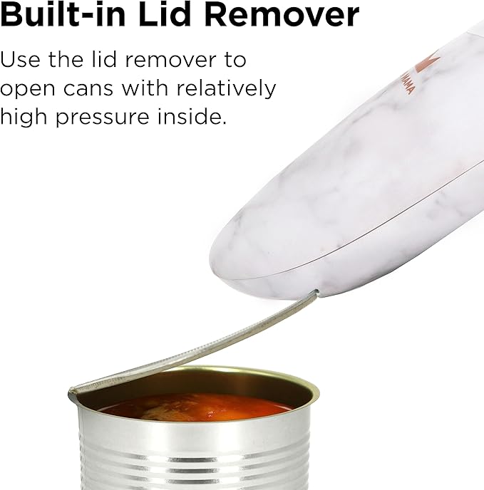 Kitchen Mama Auto 2.0 Electric Can Opener: Blade Opens Almost Any Can Pop or Soda Can - Automatic, Hands Free, Safe, Smooth Edge, Lid Remover, Battery Operated, Cordless, YES YOU CAN (Marble White)