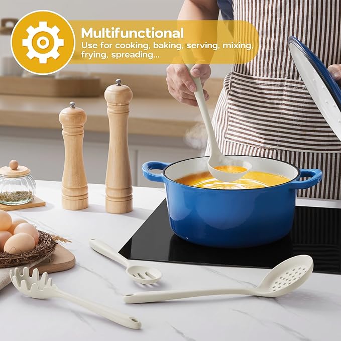 Onader Silicone Cooking Utensils Set, 6 Pieces Kitchen Utensils for Cooking, White Kitchen Utensils Gadget Set of Nonstick Cookware