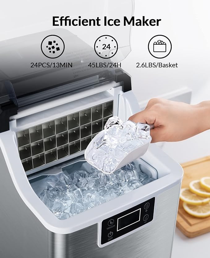 Silonn Countertop Ice Maker Machine, 26lbs in 24Hrs, Ice Cube Ready in 6-8 Mins, Self-Cleaning Ice Machine with Ice Scoop and Basket for Home Kitchen Office Bar Party