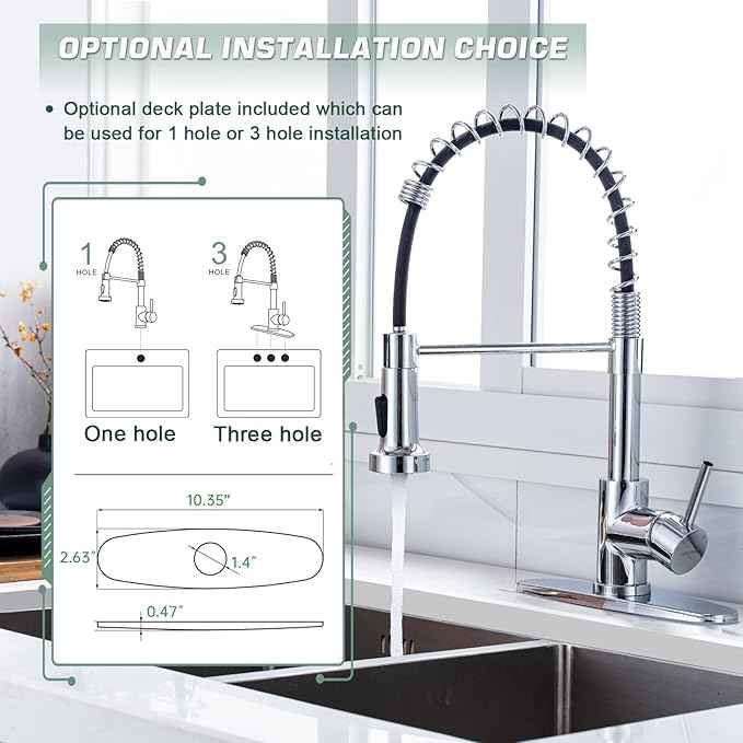 WEWE Chrome Kitchen Faucet, Faucet for Kitchen Sink with Pull Down Sprayer Kitchen Faucet with Deck Plate Stainless Steel Single Handle Spring for Farmhouse Utility Bar Laundry Sinks