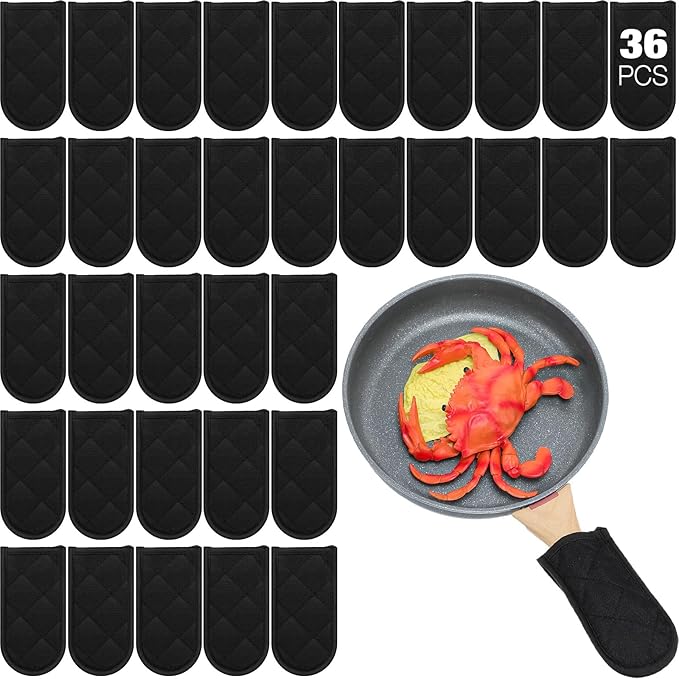Dandat 36 Set Hot Handle Covers for Daily Replace Use Gift Pan Handle Sleeve Covers Heat Resistant Cast Iron Holder Sleeve Washable Handgrip Mitts for Christmas Kitchen Gifts Craft (Black)