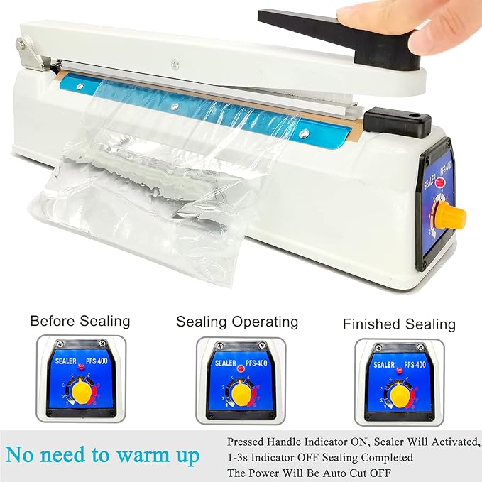 Impulse Heat Sealer 16 inch Mylar Bag Sealer, Heat Sealer for Plastic Bags, Metal Iron Shell, Impulse Sealer 3mm Sealing, Manual Hot Seal Machine with 8 Repair Kits(Included 2 Cutter Lines)