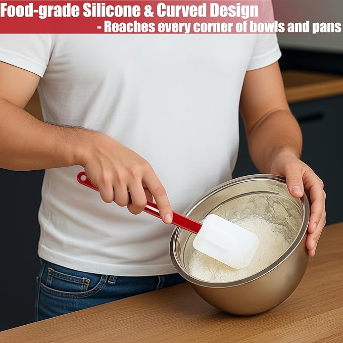 6 Pcs Rubber Spatulas Silicone Heat Resistant, 10 Inch 14 Inch Commercial High Temp Silicone Spatula Set with Long Handle, Nonstick Rubber Scrapers for Kitchen Use Cooking Mixing Frying Baking Utensil