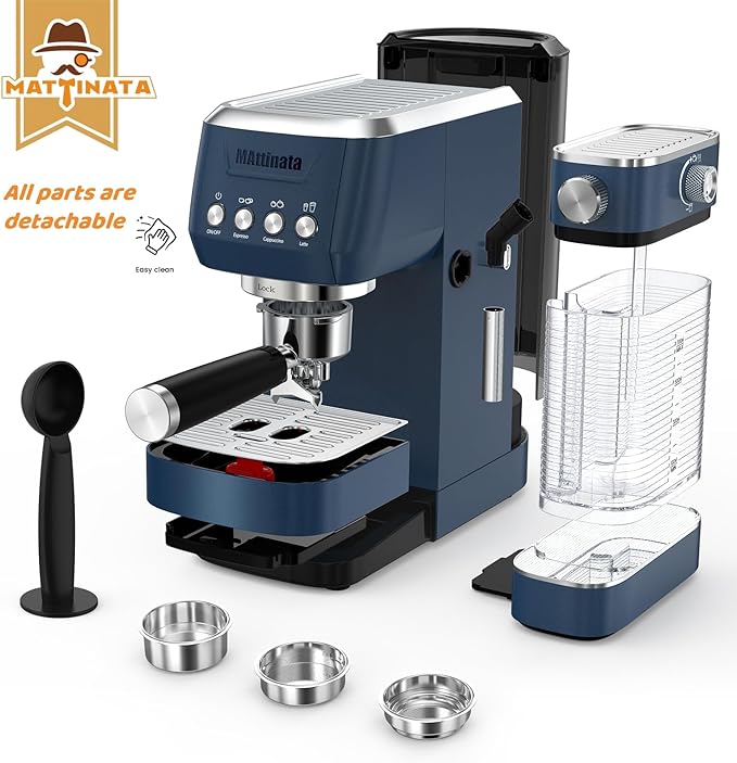 MAttinata Cappuccino Machine 20 Bar, Professional Espresso Machines for Home and Office with Automatic Milk Frothering System, Barista Compact Latte Maker for Coffee Lovers, Stainless Steel-Blue