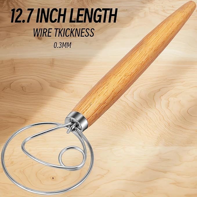 TEEVEA Danish Dough Whisk Stainless Steel Hook Dutch Bread Mixer for Sourdough Baking Tools