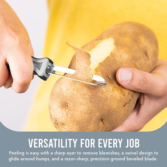 Linden Sweden Soft Grip Peeler - Gray | Rust Resistant Vegetable Peeler with Ergonomic Handle for Safety and Control | Dishwasher Safe Potato Peelers for Kitchen Made in Sweden | 9"L x 2.5"W | 6.5"