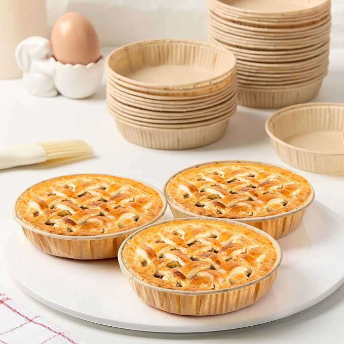 Ocmoiy 50 Pcs Mini Tart Pans for Baking, 4 Inch Disposable Paper Pie Tins for Small Pies, Tarts, Quiches, Cinnamon Rolls, Desserts