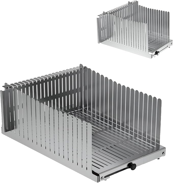 Stainless steel Bread Slicer for Homemade Bread,Adjustable Width,Foldable Compact,Bread Slicing Guide,Bread Loaf Slicer,for Cakes,Bagels,slice is 0.5",Bread width: 5.5"-8.3" (Gray)