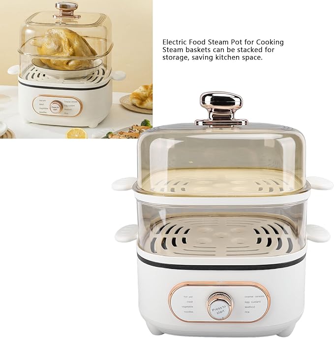 2 Tier Electric Food Steamer, 1200W Stackable Steam Cooker Electric Hot Pot Vegetable Steamer for Vegetable Seafood Soup Noodles Ramen Cooker (US)