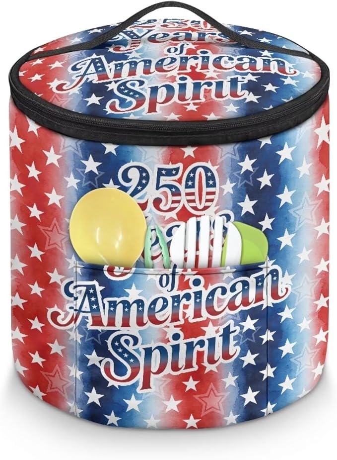 Stars and Stripes Electric Pressure Cooker Insulation Bag for US 250Th Anniversary Stain Resistant Reusable Electric Pressure Cooker Bag with Top Padding Handle
