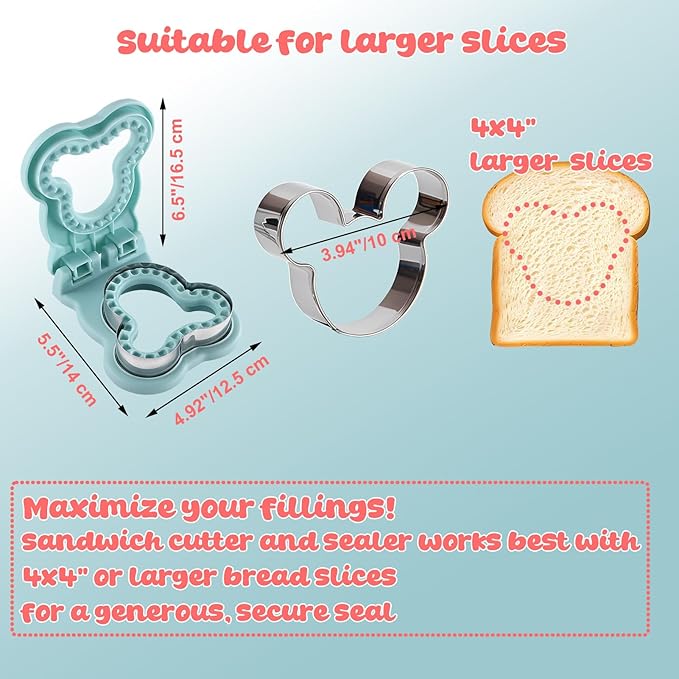 Sandwich Cutter and Sealer, Crustless Mouse Shaped Cutters for Kids Lunch, Cute Sandwich Maker Peanut Butter and Jelly Crustless Sandwich Bread for Kids Children Boys Girls (Blue)