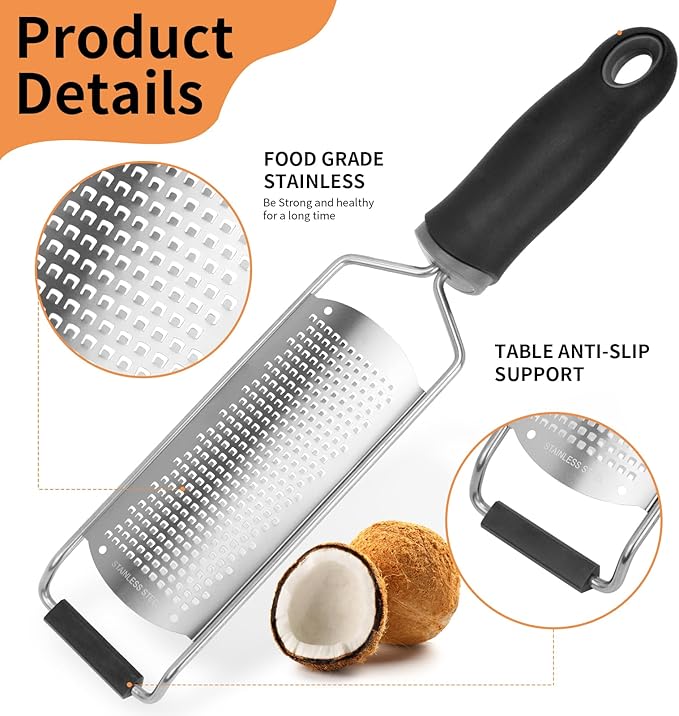 Lemon Zester Grater with Handle, Fine Graters for Kitchen, Cheese Grater Handheld, Hand Grater Zester Tool Stainless Steel