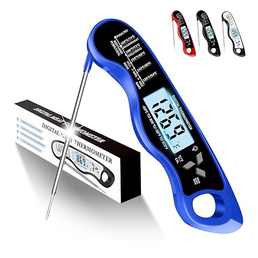 Meat Thermometer, IP67 Waterproof Digital Meat Thermometer with Backlight, Hold Function & Magnet for Grill, BBQ, Candy, Beef,Turkey，Gadgets Essentials BBQ Accessories,Mens Stocking Stuffers