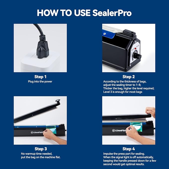 Sealer Pro - 12 inch Impulse Heat Sealer - 7mm Sealing Width - Manual Heat Sealer Machine for All Bags - Most Heavy Duty for Strong, Secure Sealing for Long Term Food Storage, Deep Blue