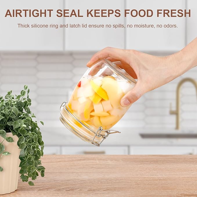 Glass Jars with Airtight Lids, 26oz Glass Storage Jars Set of 6, Thick Food Storage Containers for Pantry Organization, Kitchen Counter, Coffee, Pasta, Cereal