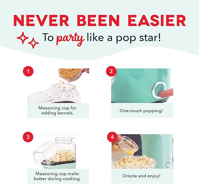 DASH Fresh Pop Popcorn Maker - Oil-Free, Air Popcorn Popper - With Measuring Cup & Recipe Guide - Perfect for Movie Nights - 16 Cups, White