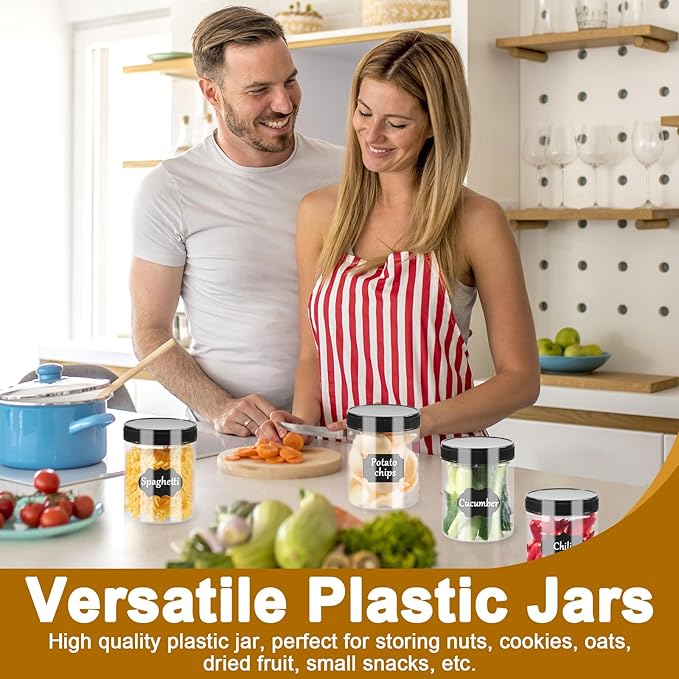Janisfirst 16oz Clear Plastic Jars With Lids,Plastic Jars With Lids,Airtight Container Ideal For Dry Food, Peanut Butter, Honey Jam,Cream, Bathroom and Storage(set of16)