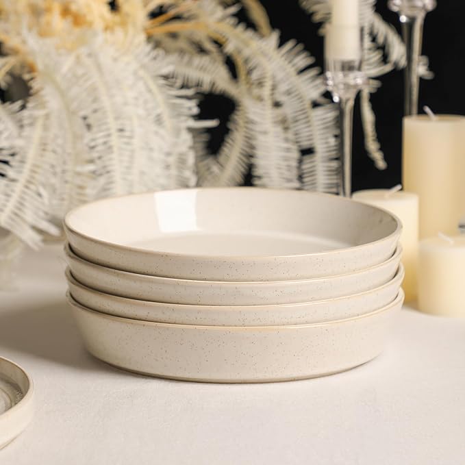 Stone Lain Claire 12-Piece Dinnerware Set Stoneware, Plates and Bowls Set, Dishwasher and Microwave Safe, Dish Set for 4, White