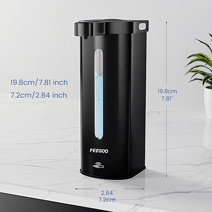 Touchless Automatic Soap Dispenser, 17 oz / 500ml Type-C Rechargeable Countertop Liquid Hand Soap Dispenser for Kitchen and Bathroom, Stainless Steel, Black