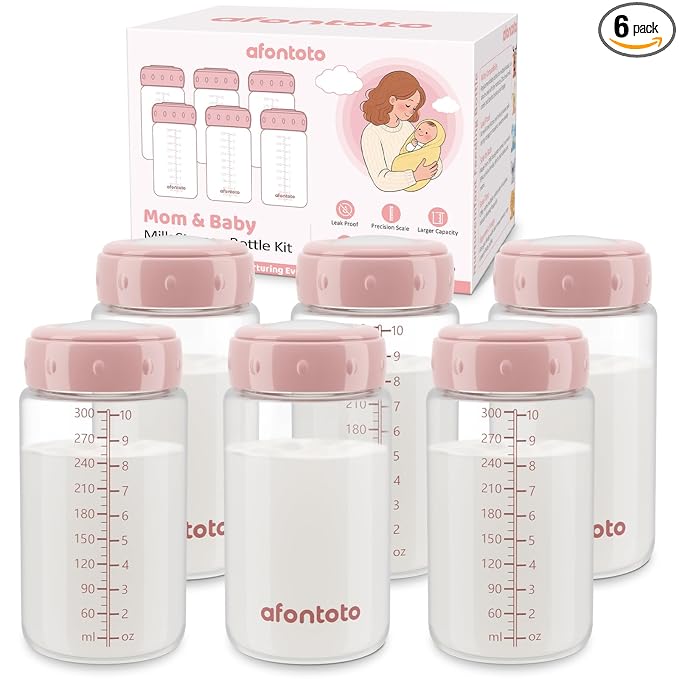 6PCS Breastmilk Storage Bottle, BPA Free Wide-Neck Spectra Bottles for Pumping, Storage Collection Baby Bottles for Fridge & Momcozy Breast Milk Cooler, Breastfeeding Bottle, 10 oz