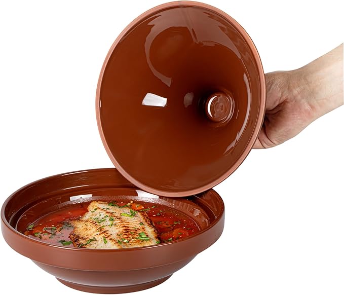 Restaurantware-Terra Tek 26 Ounce Terracotta Tagine Pot, 1 Microwavable Tagine Pot - Glazed Interior, Oven-Ready, Terracotta Serving Dish, Dishwashable, For Cooking And Serving