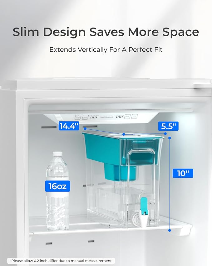 Waterdrop Slim Water Filter Dispenser, Large Capacity, 35-Cup Water Filter Pitcher, 200-Gallon Long-Life, 5X Lifetime, Reduces Chlorine, PFOA/PFOS and More, BPA Free, Turquoise (with 1 Filter)
