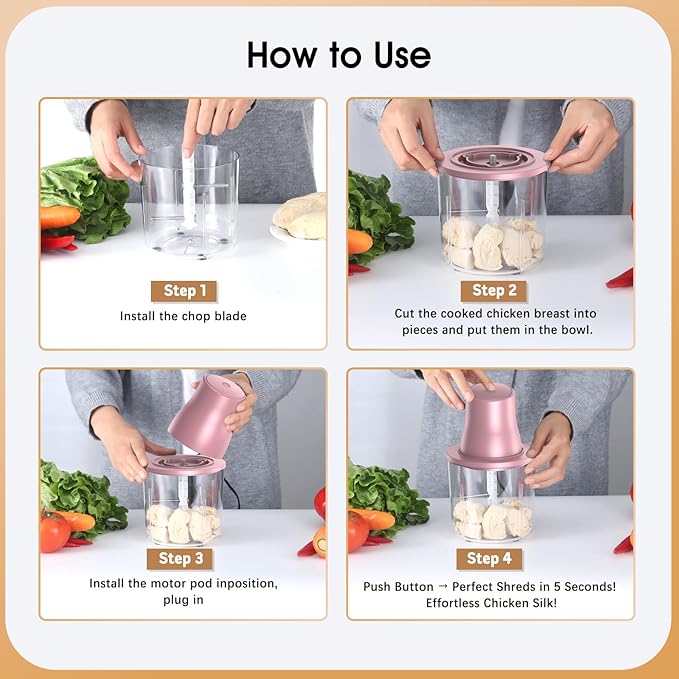 2-in-1 Electric Chicken Shredder & Food Chopper with 250W Copper Motor, 1.5L Bowl & Bi-Level Blades, 3 Second Chicken Breast Shredder Tool for Nuts, Meat, Onion, Garlic, Baby Food
