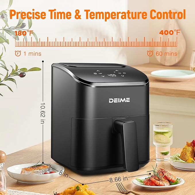 DEIME Air Fryer, Small Digital 3 Qt Airfryer Space Saving Compact, Bake, Reheat, Roasts for Quick Easy Meals, Mini Compact & Quiet, Nonstick & Dishwasher Safe Basket (Black)