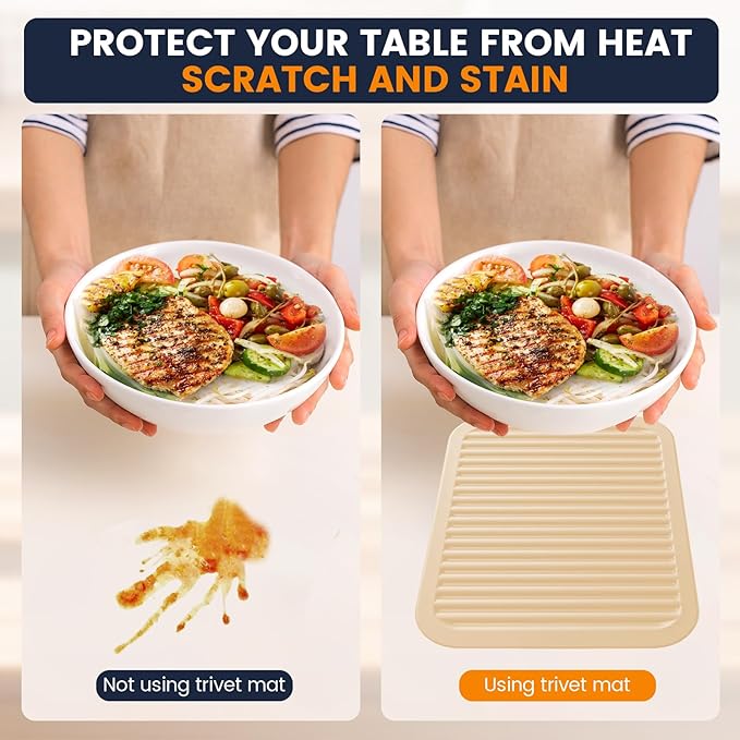 Silicone Trivet Mats 4 Heat Resistant Pot Holders Multipurpose Non-Slip Hot Pads for Kitchen Potholders, Drying mat, Jar Opener, Spoon Holder, Coaster.(Ivory White)