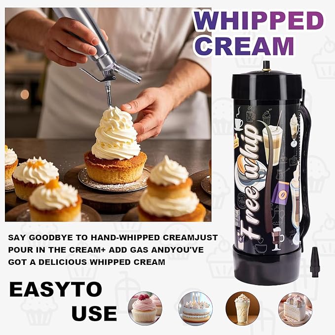3.3L Whipped Cream Charger Tank, 2100G Food Grade Nitrous gas Cartridges for Desserts & Cocktails, Fits with Any Standard Dispensers, Leak Proof Steel (2Pack)