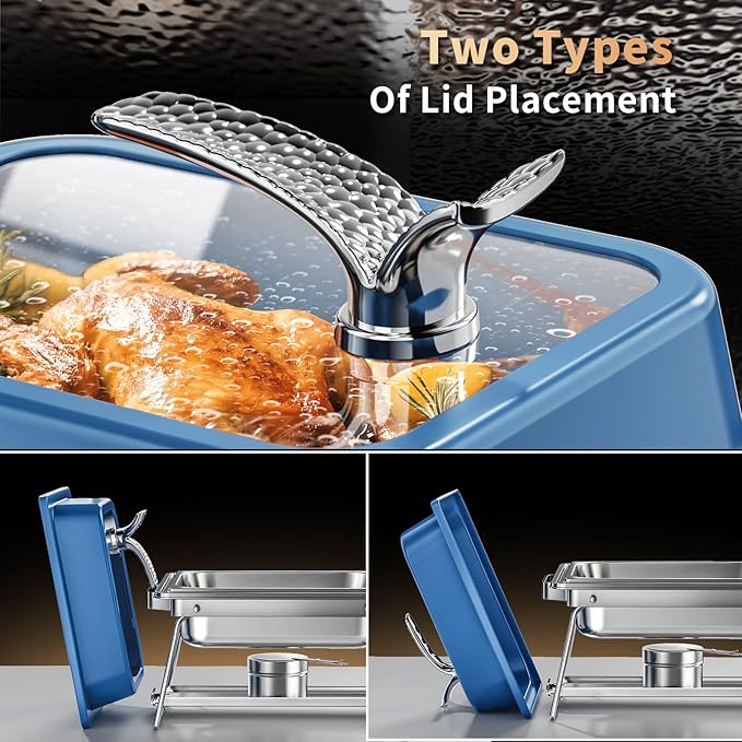 KScocina Chafing Dishes for Buffet, 4 Pack 5QT Square Stainless Steel Chafing Dish Set, Complete Buffet Warmer for Home Parties, Christmas & Catering Events (Blue)