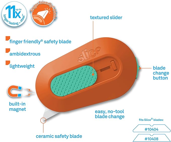 Slice Mini Box Cutter | Manual Retracting | Safe Ceramic Box Cutter Lasting 11x Longer than Metal | Box Opener | 1 Pack | Orange