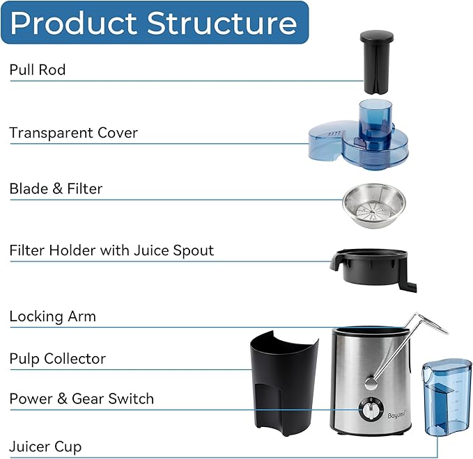Juicer Machine, 800WCentrifugal Juicer for Whole Fruits and Vegetables,3 Inch Wide Feed Chute, Easy to Clean, Silver