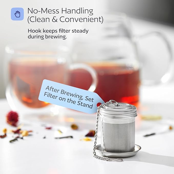 Stainless Steel Tea Infuser for Loose Leaf Tea, Small (1.5” Diameter x 2.2” Height) – Extra Fine Mesh Strainer with Chain Hook & Lid, Reusable Tea Steeper for Mugs, Cups & Teapots